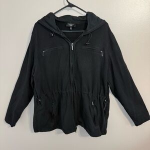 Talbots Black Hoodie Jacket adjustable cinch waist, travel stretch Women’s 2X